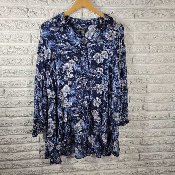 Chelsea Theodore Women Top 3X Long Sleeve Blue Button Up Lightweight FLO287E - Picture 1 of 8